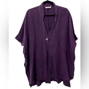 Bryn Walker‎ Linen Purple Oversized One Button Cardigan Jacket Tunic Size SMALL